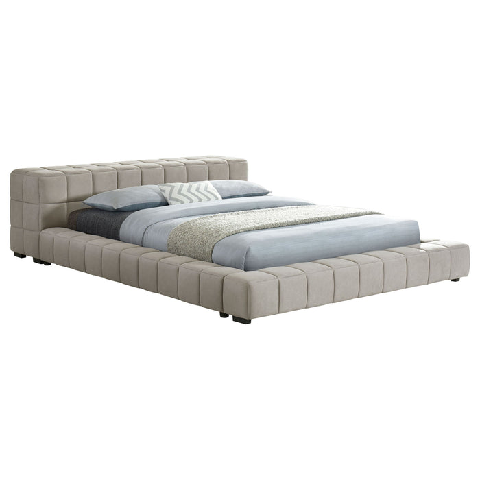 Kinsley - Upholstered Full Platform Bed With Low Profile And Tufted Headboard - Taupe