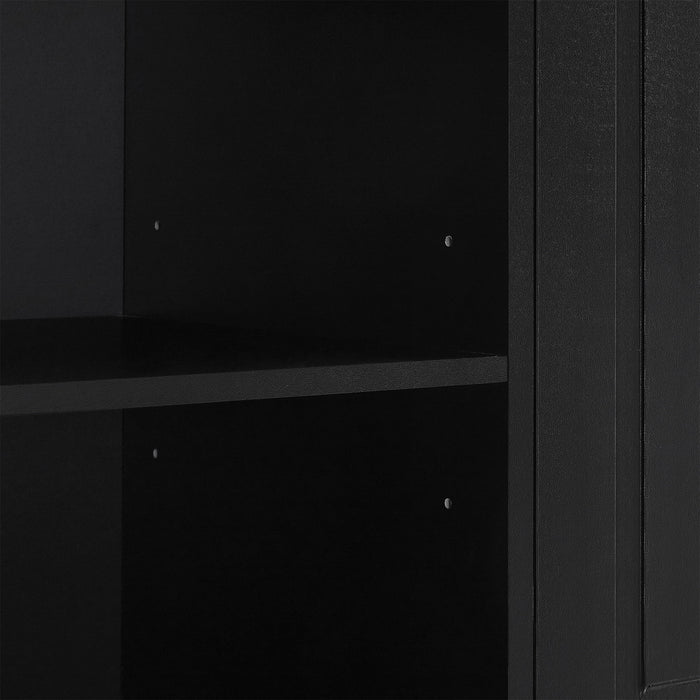 Modern Tall Storage Cabinet With Adjustable Shelves, Flip-Out Basket & Enclosed Doors