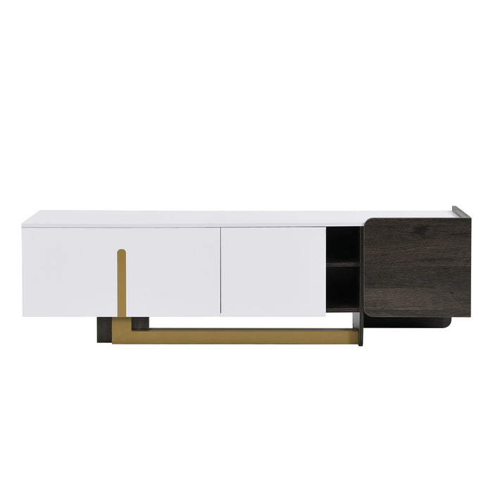 TV Stand With 1 Drawer, 2 Cabinets And Adjustable Shelves