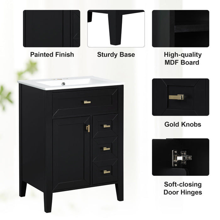 Bathroom Vanity With Sink, 3 Drawers & Cabinet With 2 Tier Door Storage Rack, Soft Close Doors & Drawers