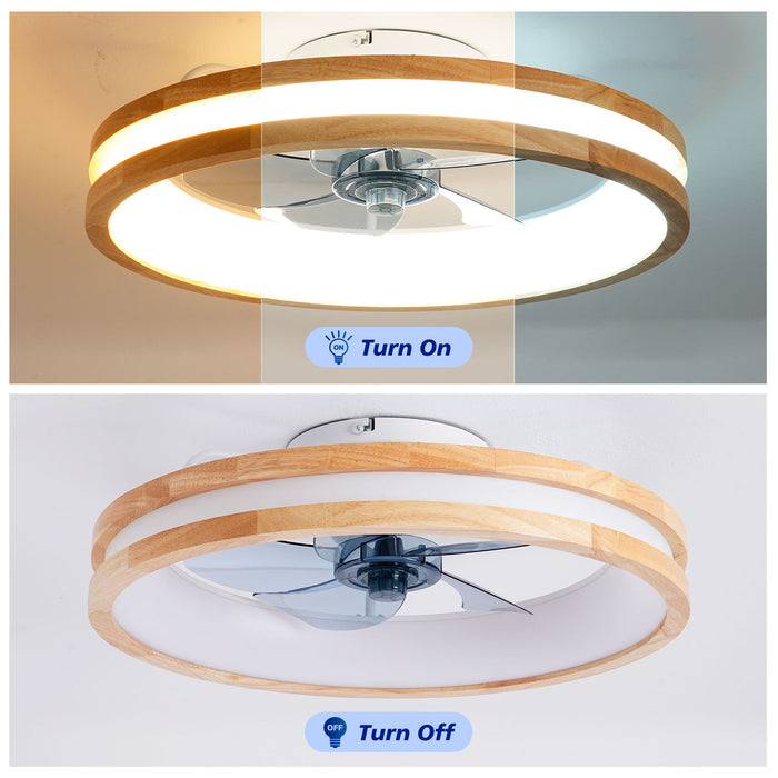 Ceiling Fans With LED Light Source And Remote Control, 3000 - 6500K Dimmable, 6 Speeds, Quiet DC Motor For Living Room - Natural Wood / White