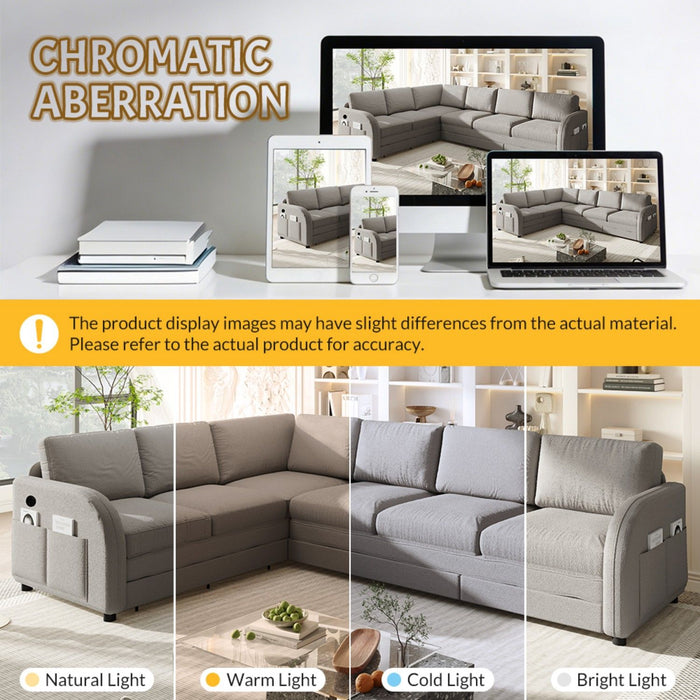 L-Shaped Couch With Pull-Out Bed, Convertible Sleeper Sofa With Side Pocket & USB Port