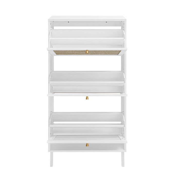 Modern Rattan 3 Door Shoe Rack Cabinet For Entryway