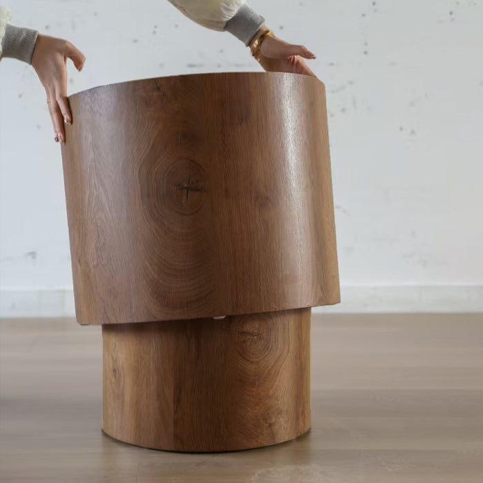 Round Nesting Coffee Table For Small Living Room (Set of 2) - Brown / Wood