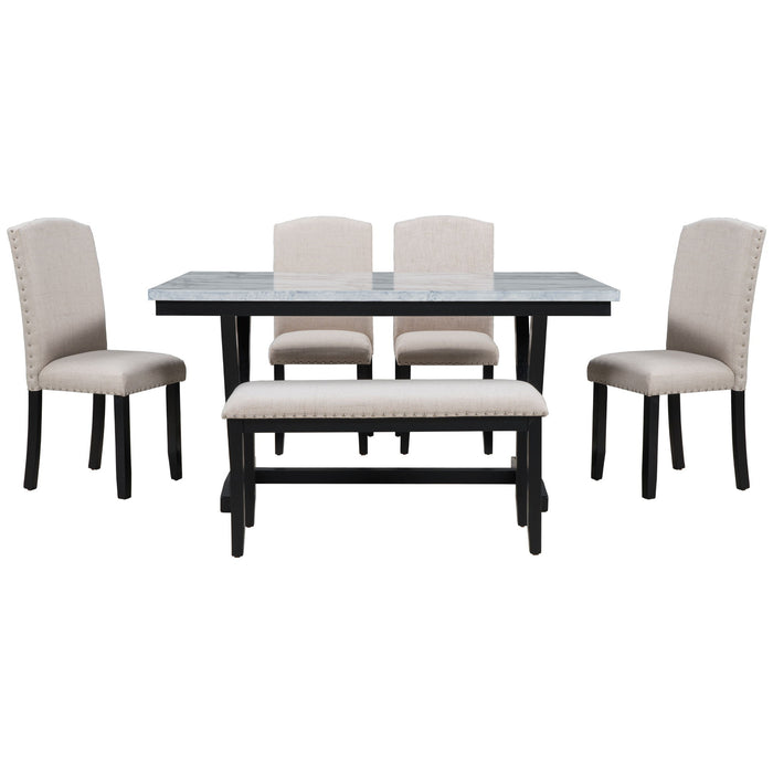 6 Piece Dining Set With V - Legs - White