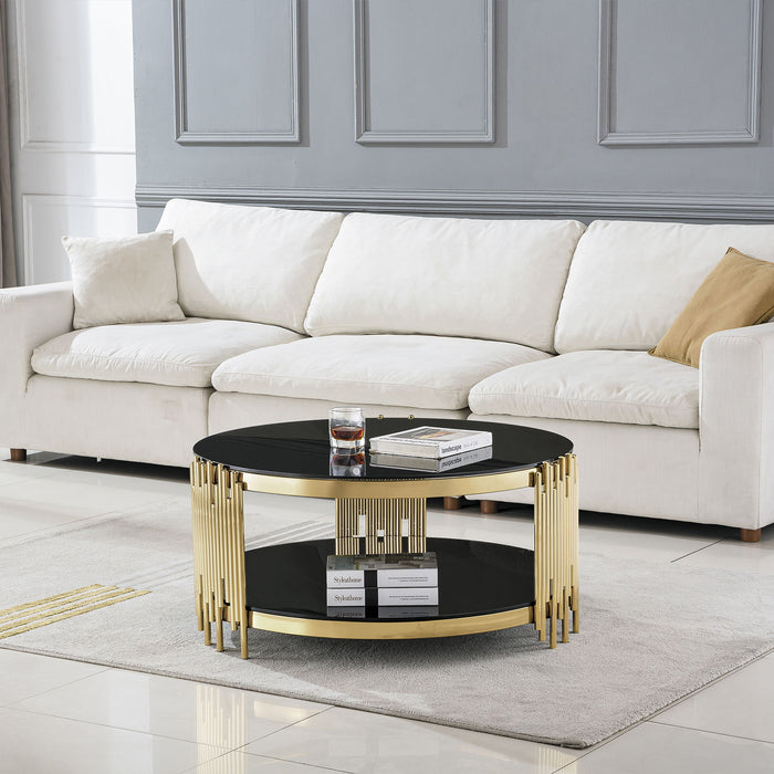 Round Double Tier Table With Flute Shaped Tube Legs