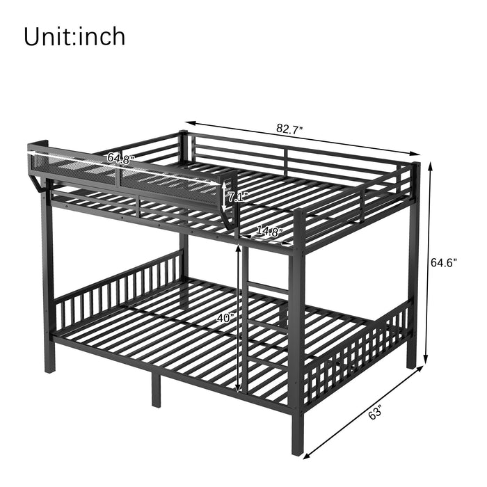 Queen Over Queen Bunk Bed With Ladder And Storage Shelf - Black