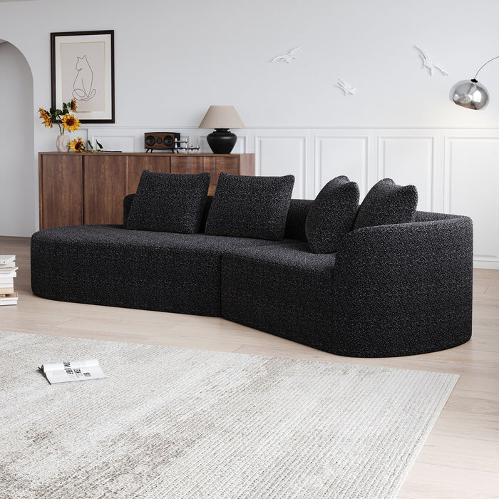 Upholstered Oversized Sectional Sofa, 4 Seater Extra Deep & Wide Seat Curved Cloud Couch With 4 Throw Pillows, Free Combination Living Room - Black