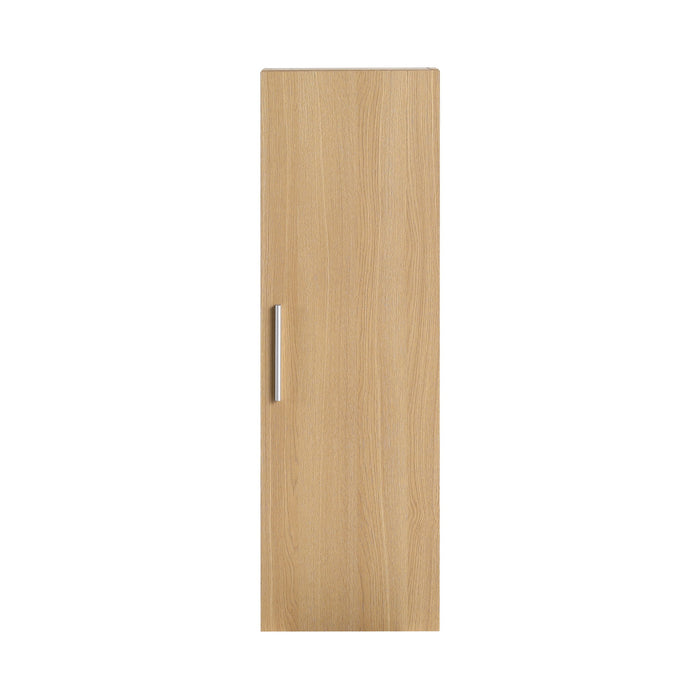 Tall Floating Bathroom Side Cabinet, Wall Mounted Single Door Storage - Light Oak