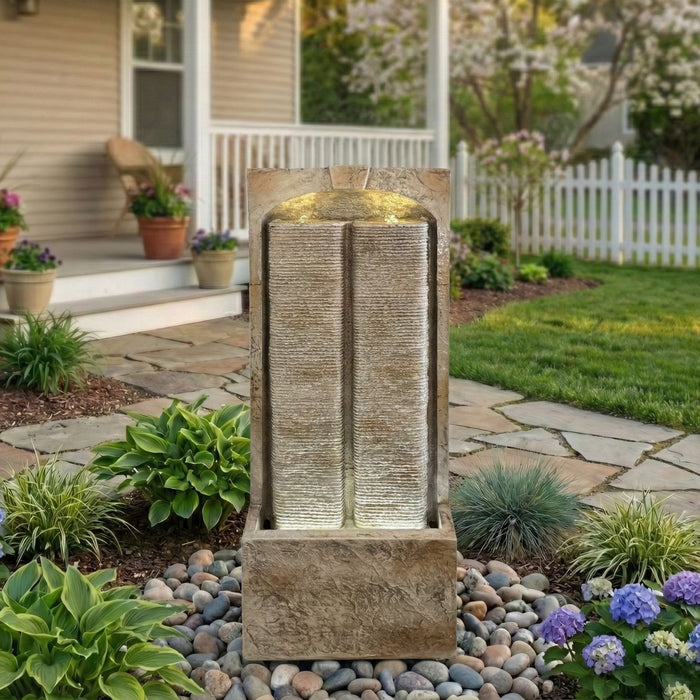 Modern Outdoor Water Fountain With LED Lights