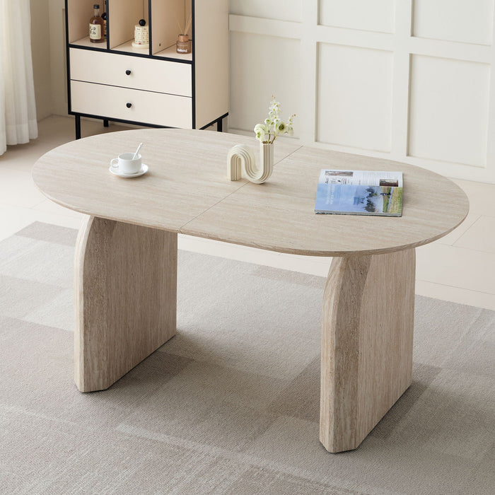 Oval Extendable Dining Table With Dual Pillar Design - Off White