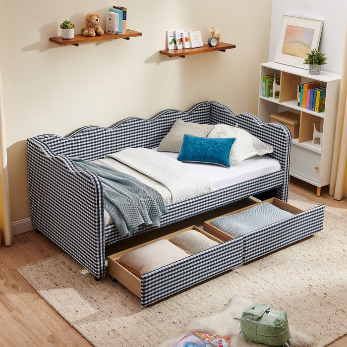 Gingham Daybed With USB Charging Port, Wave-Shaped Design