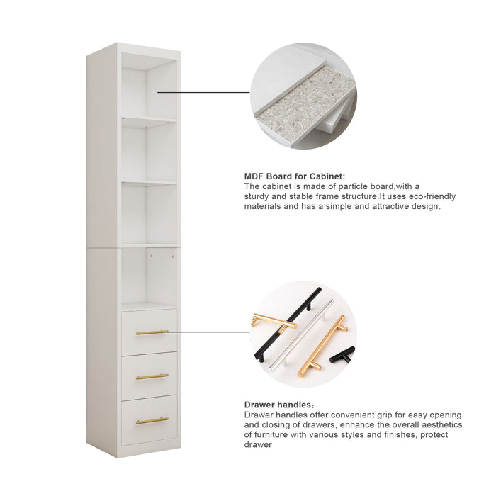 Rectangular Side Storage Cabinet With 3 Drawers For Bedroom - White