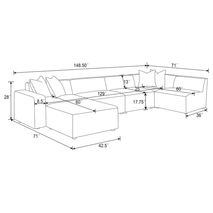 Marlowe - 6 Piece Tight Seat Modular Sectional - Ivory / White