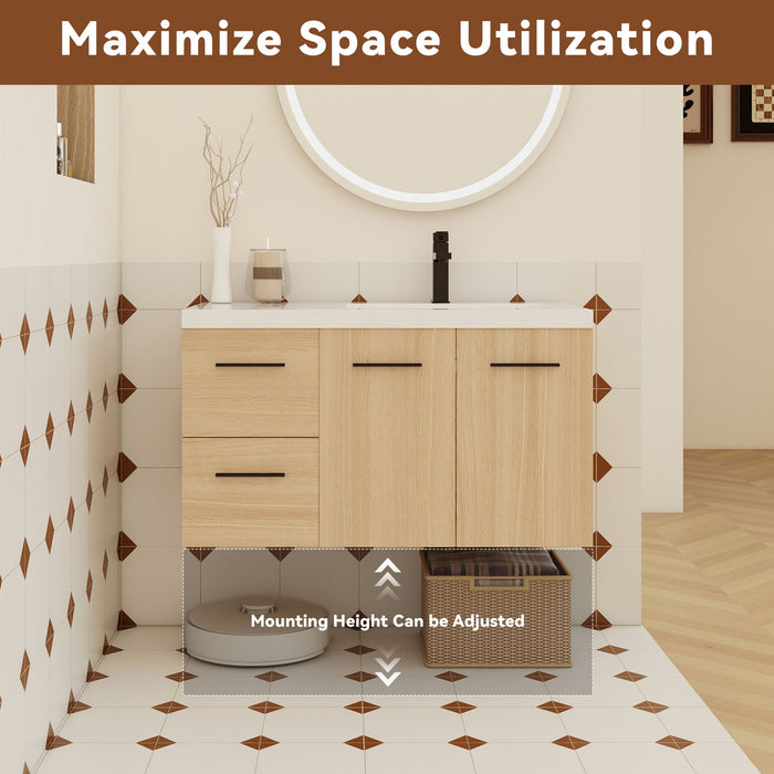 Wall Mounted Floating Bathroom Vanity With Sink, Door & Drawers Modular Cabinet