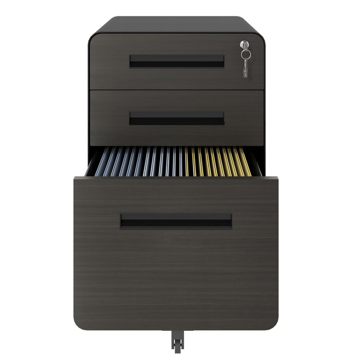 3-Drawer Mobile File Cabinet With Lock, On Casters, Holds A4/Letter Files