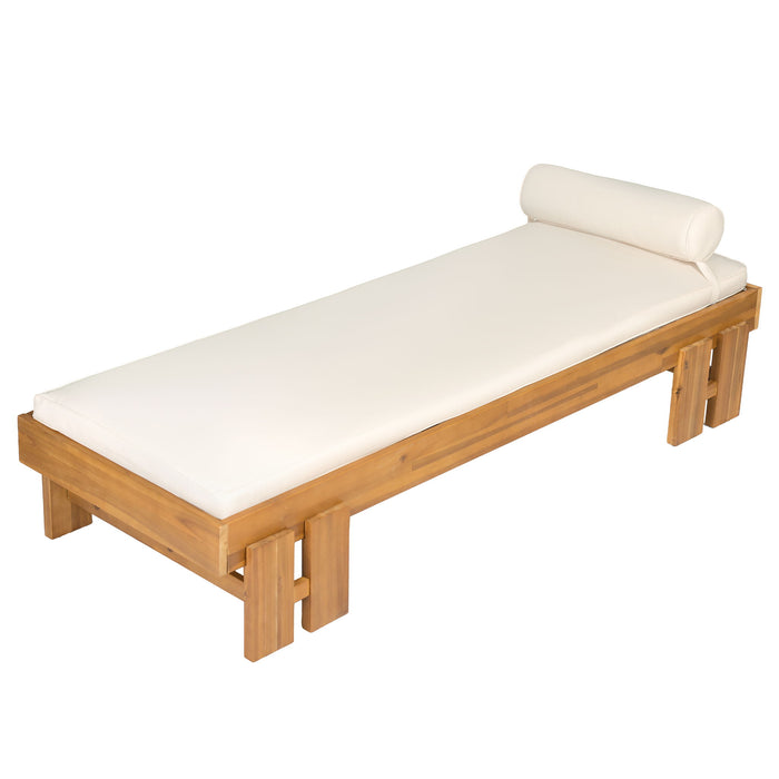 Daybed With Cushion & Pillow, Low Profile Design For Indoor / Outdoor Use - Cream / Teak