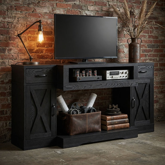 TV Stand With Adjustable Shelves & Double Doors