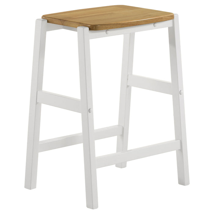 Prager - 3 Piece Kitchen Island Counter Table Set With Overhead Rack And Backless Stools - White