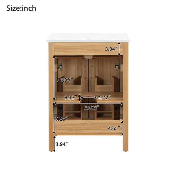 Bathroom Vanity With Flip Drawer, 2 Soft Close Doors, Adjustable Shelf And Ceramic Sink