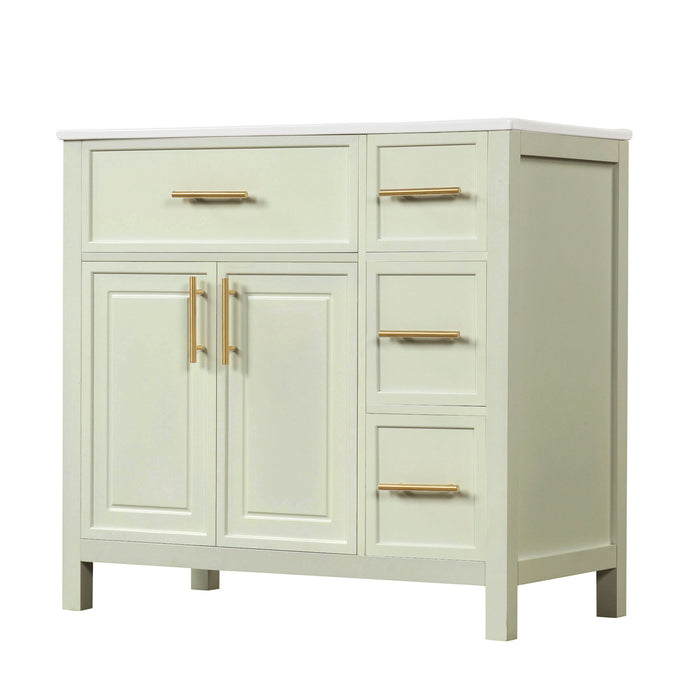 36" Bathroom Vanity With Sink, 2 Doors, 3 Drawers, Rectangular - White