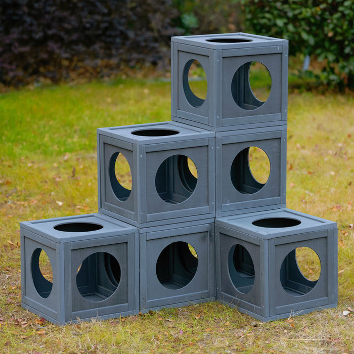 Outdoor Cat House With Shelves And Weather Protection, Removable Wood Boxes - Gray