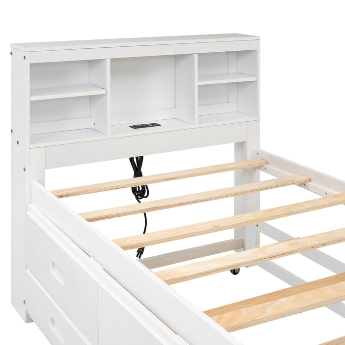 Platform Bed With Storage Headboard, USB, Trundle And 3 Drawers