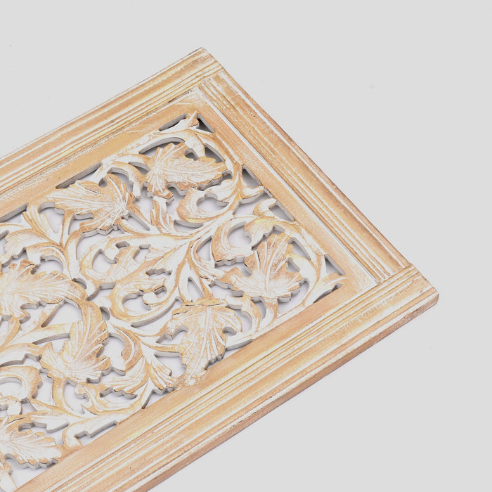 Floral Hand Carved Mandala Rectangular Wall Decor Accent - Gold / White