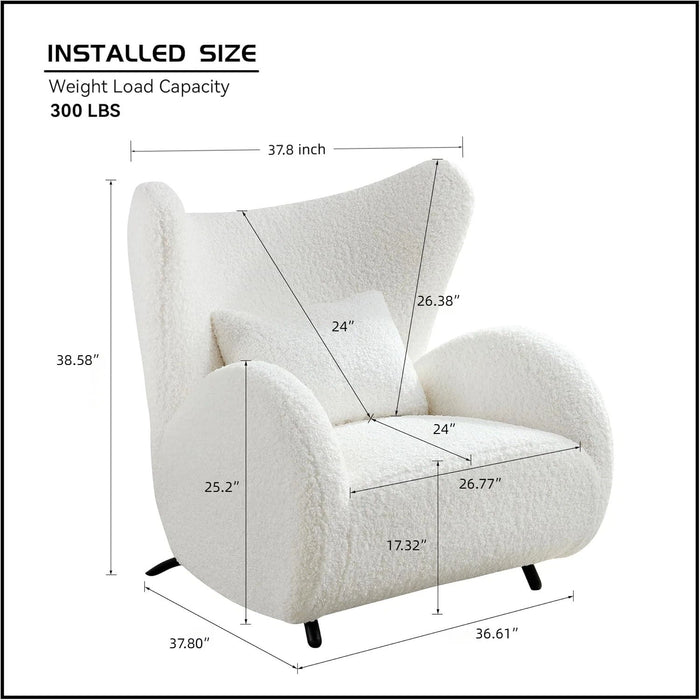 Wingback Armchair & Ottoman Combo For Living Room - White