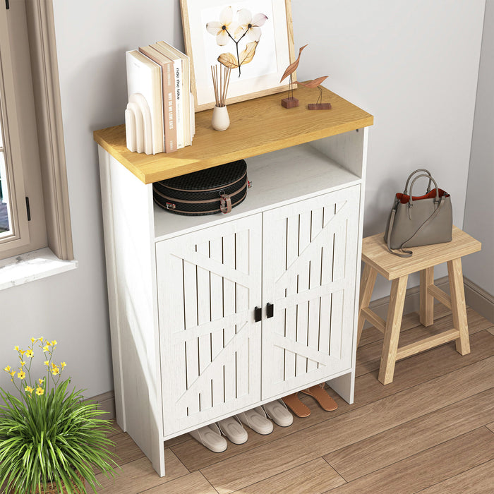 Modern Minimalist Shoe Cabinet With Sliding Door Design - White