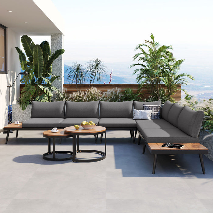 Modern Outdoor Sectional Sofa Set With Nesting Coffee Tables
