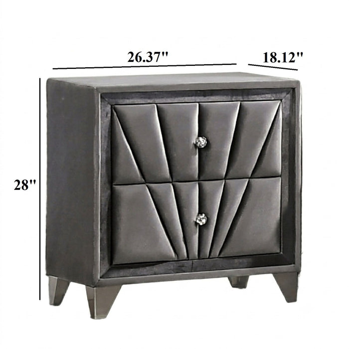 Nightstand, 2 Drawer Upholstered Frame - Gray