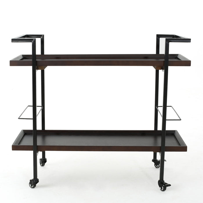 Modern Industrial Bar Cart With Shelving And Casters