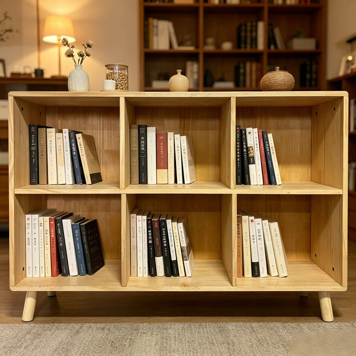 6 Cube Storage Shelf, Freestanding Open Bookcase With Legs Cubby Organizer For Living Room - Natural Wood