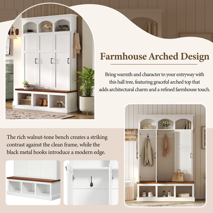 Classic Arched Design Hall Tree With 3 Hidden Storage