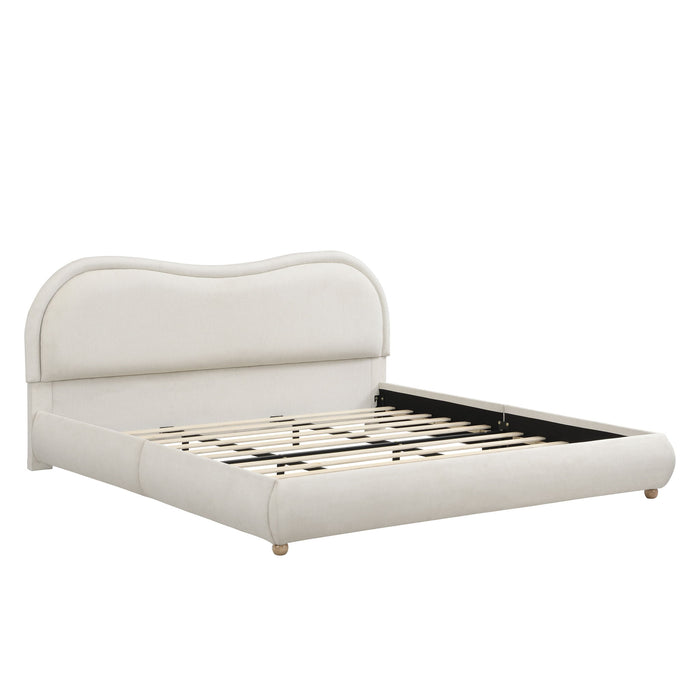 Upholstered Platform Bed Frame With Curved Headboard