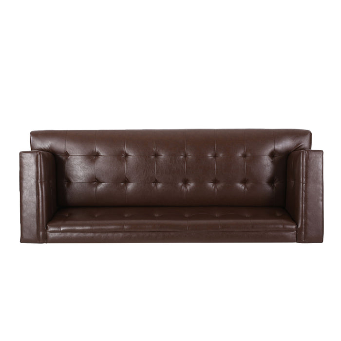 Mid Century Modern 3 Seater Sofa With Tufted Stitching - Dark Brown