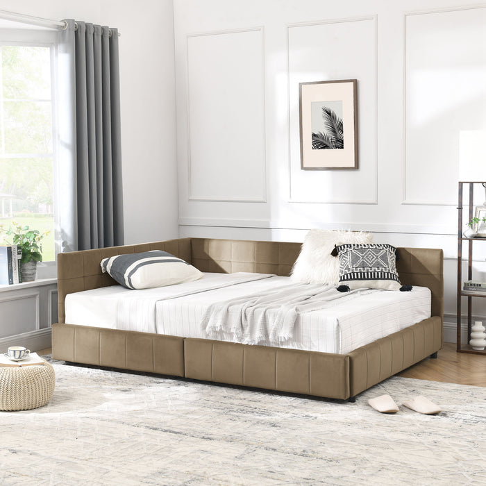 Storage Upholstered Tufted Bed Frame With Backrest And Armrests