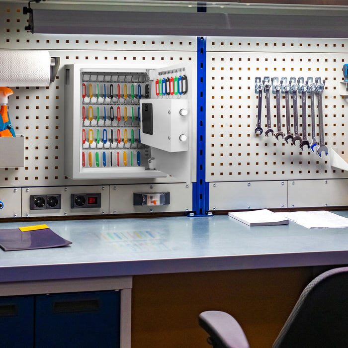 48 Keys, Key Cabinet Digital Keypad Wall Safe - White