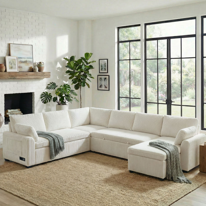 Convertible U-Shaped Sectional Sofa Bed With Reversible Chaise