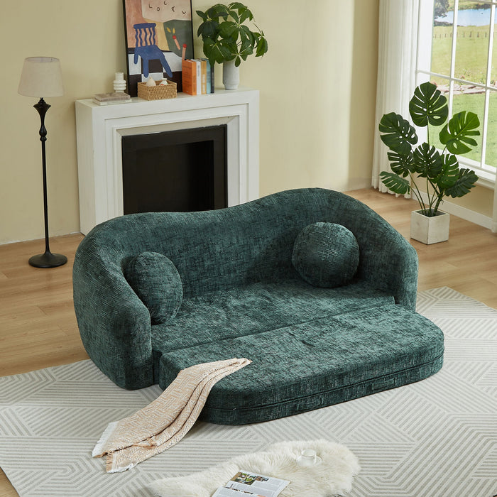 Curved Convertible Sofa, 2 In 1 Frameless Folding Sofa Bed With Pull Out Base And Deep Seat