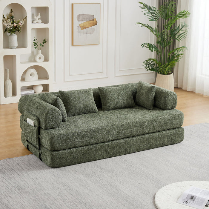 Convertible Sleeper Sofa Bed With Cylindrical Pillow