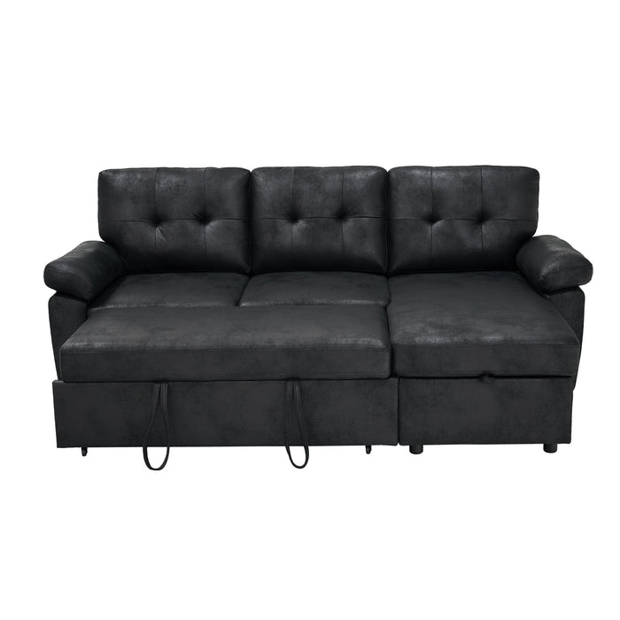 Convertible L - Sectional Sofa Bed With Storage Chaise And Padded Armrests