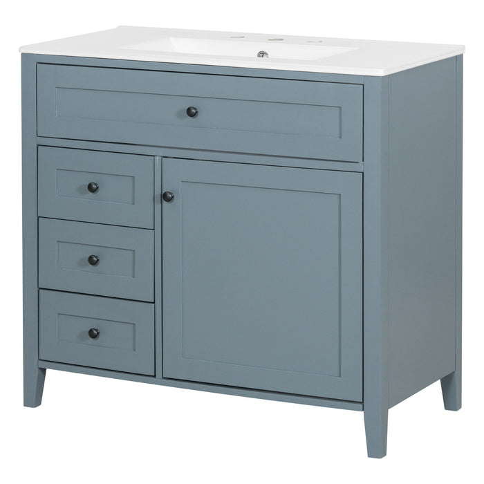 Bathroom Vanity With Sink, 3 Drawers & Cabinet With Adjustable Shelves