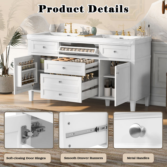Bathroom Vanity With Double Sink, 3 Drawers, 2 Doors, Adjustable Shelves, Freestanding - White