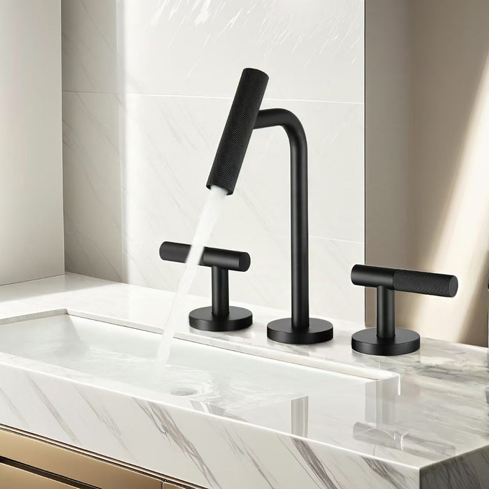 2 Handles Widespread 8" Bathroom Faucet With Solid Brass Construction - Matte Black