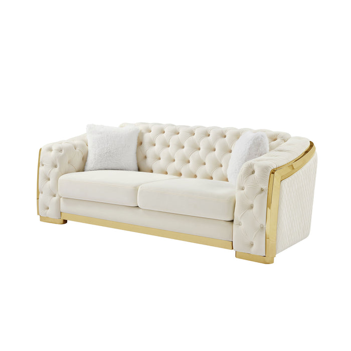 2 Seater Sofa With Button Tufted Diamond Grid & 2 Pillows For Living Room
