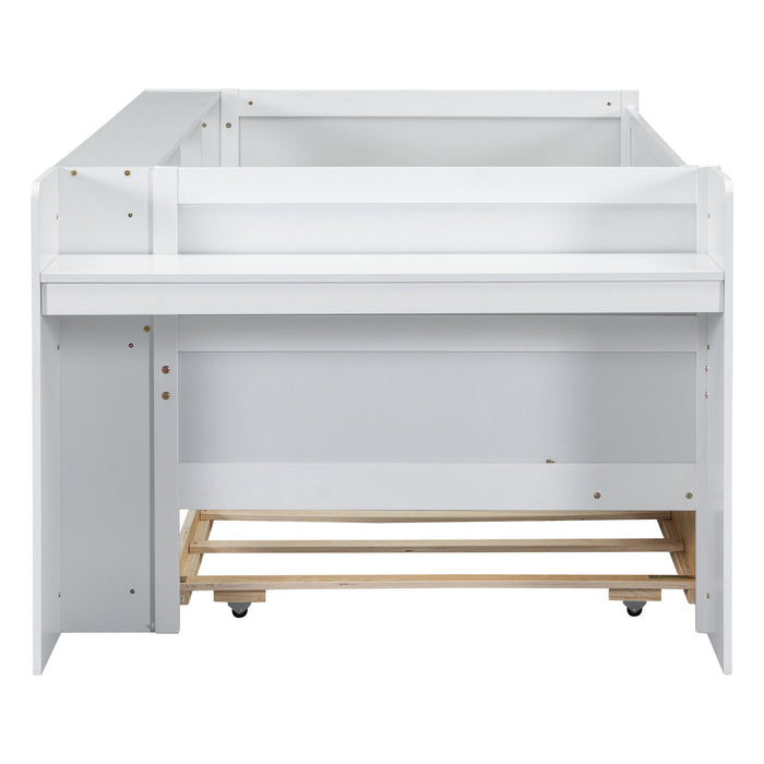 Twin Daybed With Drawers, Trundle, Headboard Storage, Study Desk, And USB Charging Station - White