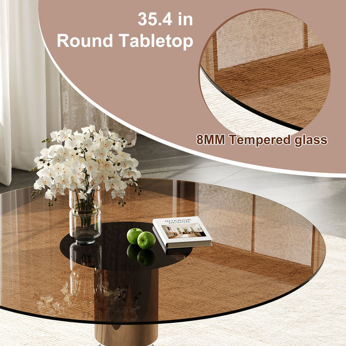 Round Glass Dining Table With Stainless Steel Legs And Chairs