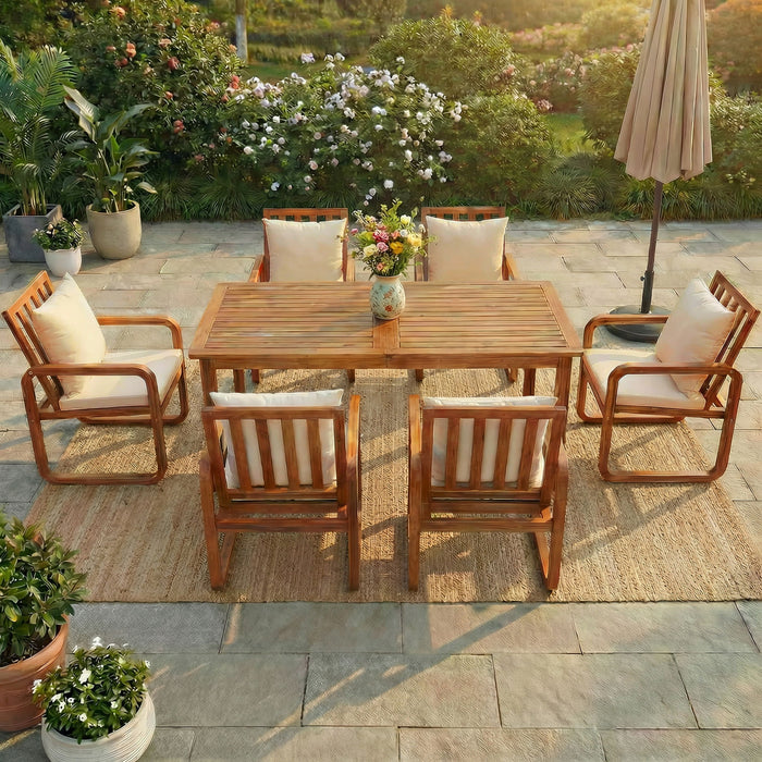 7 Piece Outdoor Patio Dining Set With Removable Cushions